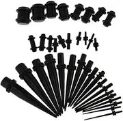 [Fiocias] 36 Piece Ear Stretching Kit with Acrylic Tapers and Plugs for 14G-00G - Black