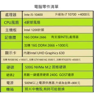 【祥豐科技】 INTEL i5 10400處理器 16G DDR4 記憶體 500G硬碟