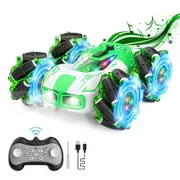 Remote ControlDrift Stunt Car 2.4 GHz 4WD Double-Sided 360 Degree Rotating RC Crawler with LED Lights Music Spray-Green