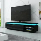 200cm TV Stand Cabinet 3 Drawers LED Entertainment Unit Wood Storage Shelf Black