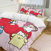v482 Hello Kitty 3-Piece Twin Bed Set - Includes 1 Single Comforter And 2 Pillowcases Bedding - Fade Resistant Microfiber - Hello Kitty io482