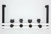 Creathome Over The Door Rail with 4 Peg Hooks, Lovely Cat Patternhook