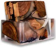 Avocrafts Wooden Coasters Set, Epoxy Coasters, Modern Add Holder