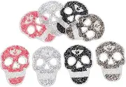 TEHAUX 8pcs Punk Skull Iron Patches for Clothing Bags Shoes Hats Effortless DIY Applique Badges with Adhesive Backing Distinctive Rhinestone Design for Rock Halloween Themes