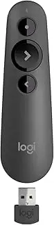 Logitech R500s Laser Class 1 Presenter Bluetooth and USB/Presentation Clicker - Universal Compatibility, 20m Range, Customisable, Smart Battery 12 Months Usage - Dark Grey