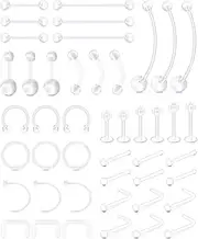 [Anicina] 18G 20G Clear Nose Rings Studs for Work Clear Nose Piercing Hoop Plastic Nose Rings for Surgery Screw L Bone Shaped Nose Studs Plastic Bioflex Flexible Nostril Piercing Retainer