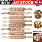 Christmas Embossing Rolling Pin Wood Engraved Baking Cookies Cake Roller Stamp