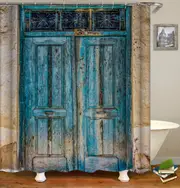 Old Blue Wood Door Shower Curtain