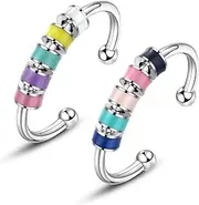 [LIU JUN] Enamel Fidget Rings for Anxiety Women, to My Daughter Anxiety Ring Multicolor Stainless Steel Stress Relief Spinner Rings, Stainless Steel