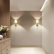 Battery Operated Wall Sconces Set of 2, 3000K-6500K Dimmable Wireless Wall Light with RGB 15 Colors, Remote Control, Rechargeable Bulb, Fabric Shade, for Living Room,TV Wall,Bedroom(Gold)
