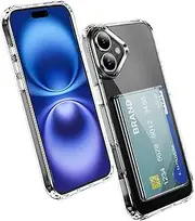 Lumobrilla Wallet for iPhone 16 Case with Credit Card Holder,Up to 2 Cards,Anti-Yellowing,Shockproof Protective Cover Soft TPU+Hard PC Slim Fit Phone Case for iPhone 16,Clear