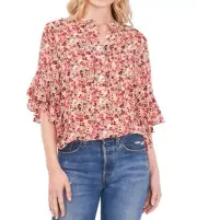 Vince Camuto Floral Printed Flutter-Sleeve Top Size Small