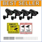 Realistic Dummy Cameras with No Trespassing Warning Signs - 4 Pack Security Set