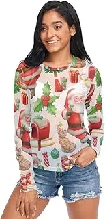 [RPLIFE] Christmas Vintage Santa Claus Poses Mesh Top, Long Sleeve Party Tops for Women S-XXL