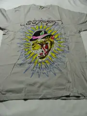 Ed Hardy Lightning Bolts Derby Hat Tiger Men's T-Shirt Grey Size M New W/tags