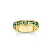 THOMAS SABO Gold Plated Ring in Crocodile Design with Green Stones
