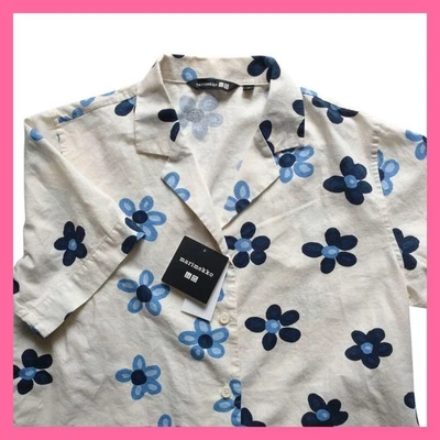 Uniqlo Marimekko Linen Blend Open Collar Short Sleeve Shirt M New JAPAN