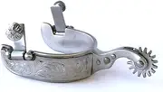 Colorado Saddlery Saratoga Special Engraved Spurs for Men - Brushed Steel, Stylish Boot Spurs with 1-1/4" Eighteen Point Rowels - Perfect for Trail Riding, Horse Tack, Outfitting - Comes in a Pair