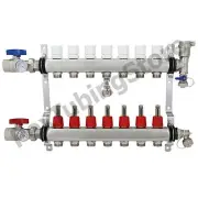 7-Branch PEX Radiant Floor Heating Manifold Set - Stainless Steel, for 1/2” PEX