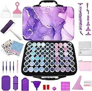 Muzagroo Art Diamond Painting Storage Containers, Diamond Art Storage Case with Accessories and Tools, Portable Shockproof 60 Slots Organizer Case for Diamond Painting Kits M (Purple)
