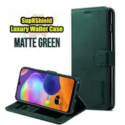 For Samsung Galaxy A31 Case, SupRShield Wallet Leather Flip Magnetic Stand Case Cover (Matte Green)