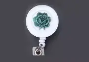GREEN ROSE Retractable Reel ID Card Badge Holder Key Chain Ring 3D FFREE SHIP