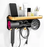 Hair Dryer Holder Wall Mounted with Storage Shelf for Dyson and 99% Other Hair Dryer Models, Bathroom Storage Rack Hair Dryer Holder Toothbrush Cosmetic Storage Organizer Shelf（Large）