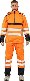 [Generation-Plus+] Hi Vis Rain Tracksuit - Mens High Visibility Waterproof Reflective Tape Band Safety Lightweight Rainsuit Hooded Top Trouser Plus Sizes S-XXL