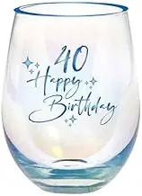 Happy Birthday 40th Blue Foil Stemless Wine Glass