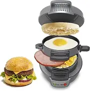 Multifunctional Burger Press Machine, 600W Mini Breakfast Sandwich Maker, with Egg Frying Ring, Indicator Light, Non-Stick Pan, Detachable Design, Easy to Clean, for Making Breakfast Gray