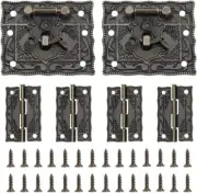 2PCS Antique Embossing Hasp Latch Lock & 4PCS Bronze Mini Hinge Home Decorative