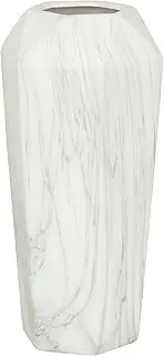 [Deco 79] Stoneware Decorative Vase, Faux Marble Centerpiece, Hexagonal, White, 6.2" x 6.9" x 14.15"