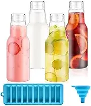 Blissify 500ml Glass Juice Bottles with Ice Cube Tray, 4 Pack Borosilicate Glass Water Bottles with Lids, Food Grade Drink Jars for Juice, Smoothies, Water, Milk, Beverage, Dishwasher Safe