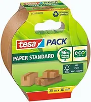 tesa Pack Papier Standard - Environmentally Friendly Paper Parcel Tape 56% Biobased Material - Efficient and Recycling-Friendly - Brown - 25 m x 38 mm