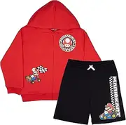 Nintendo Super Mario, Bowser, Mario Kart Boys Zip-Up Hoodie and Shorts 2-Piece Set - Graphic Sweatshirt and Shorts for Kids