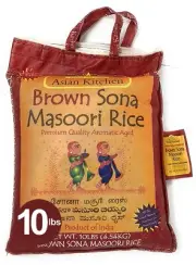 Asian Kitchen Brown Sona Masoori Aged Rice 10-Pound Bag, 10lbs (4.54kg)