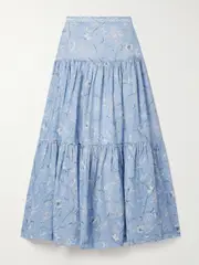 [Agua by Agua Bendita] Agua by Agua Bendita - Anis Lymanopoda Tiered Printed Linen Maxi Skirt - Blue - small small Blue