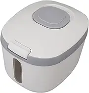 Rice Storage Container, Stackable Airtight Rice Bucket Box with Clear Window, Kitchen Food Storage Container with Measuring Cup for Grains Sugar Flour Baking Supplies (S Gray