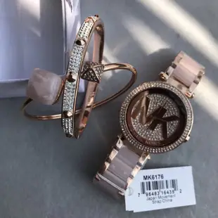 100％原廠Michael Kors MK新款楊冪同款鑲鉆圓形大logo表盤玫瑰金裸粉色石英表女士Michael Kors MK6176