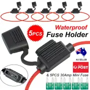 5x Mini Inline Blade Fuse Holder with Waterproof Dustproof Cover 30A 12AWG AMP
