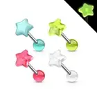 Tongue Bar Barbell Piercing with Glow in the Dark Star Top Surgical Steel