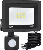 20W Outdoor Motion Sensor Flood Light, 4.9Ft Cord, IP66 Waterproof