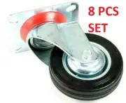 8 pc CASTER WHEELS SWIVEL BASE 4" RUBBER TIRE | BASE & WHEEL WITH BEARINGS