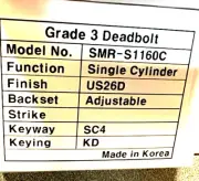 LOCKSMITH SMR-S1160C-US26D SINGLE CYLINDER DEADBOLT SCHLAGE SC4 6 PIN