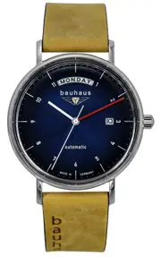Bauhaus Classic Leather Strap Dark Blue Dial Day/Date Automatic 21623 Mens Watch