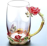 Beer Mug 320 / 350ML Beautiful Enamel Cup Glass Household Set Flower Tea Crystal Coffee Cup Beer Mug Couple Wedding Gift Beer Mugs (Size : W2)