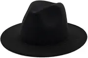 [LJJCSFF] Black Flat Top Hat Wide Brim Felt Hat Jazz Cap Hat Classic Fedora Hat Rancher Hat Flat Brimmed Hat Pork Pie Hats for Women Men
