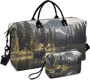 [YXYZRMY] Moose Landscape Spring Lake Travel Duffel Bag Gym Bag Sports Tote Bag with Multiple Interior Pockets Shoulder Weekender Bag for Women Men with Toiletry Bag 20.5”x 7.9”x 13.8”, Multi-Colored