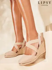 Lipsy Nude Standard Fit Mid Closed Toe Cross Strap Slingback Wedges (AW4404) | $97