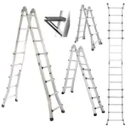 Bullet 5.1m Folding Aluminium Multipurpose Ladder, w/ Workshelf Platform, Spring